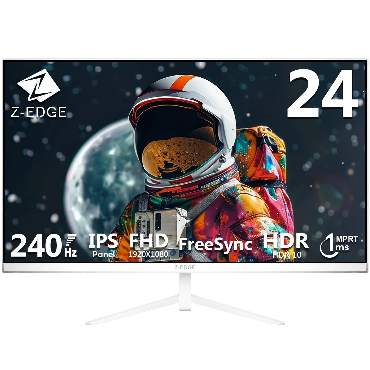 Z-EDGE 24 inch gaming monitor with astronaut space background, 240Hz, IPS, FHD 1920x1080, FreeSync, HDR10