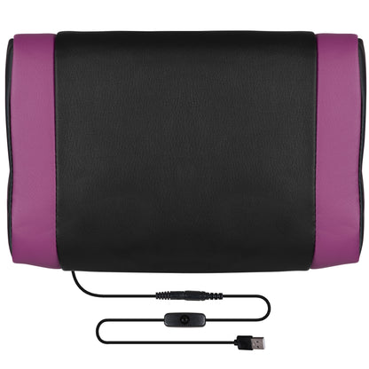Black and purple USB-powered gaming neck pillow with textured surface