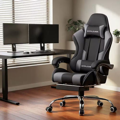 GTPLAYER gaming chair with lumbar support, dual monitors, and desk setup for PC gamers