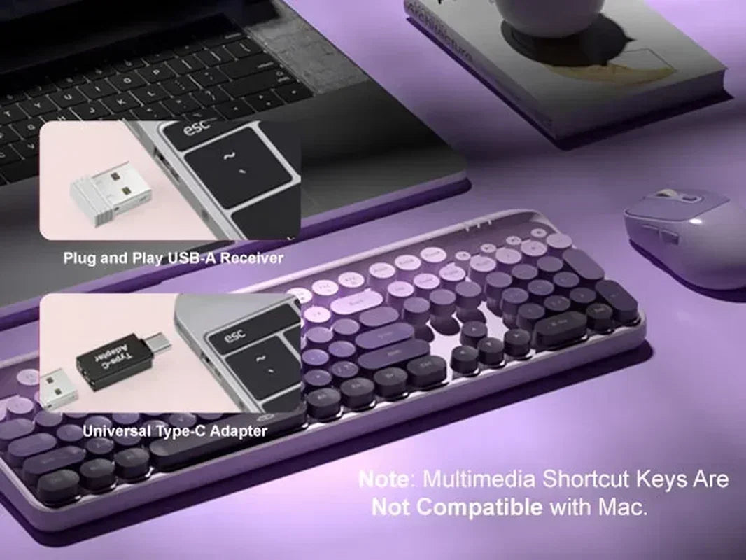 V920 Wireless Gaming Keyboard and Mouse Combo – Retro Purple Keyboard, Ergonomic Design, 2.4G, Whisper Quiet Keys, Adjustable DPI Mouse, Desk Accessories Office Supplies