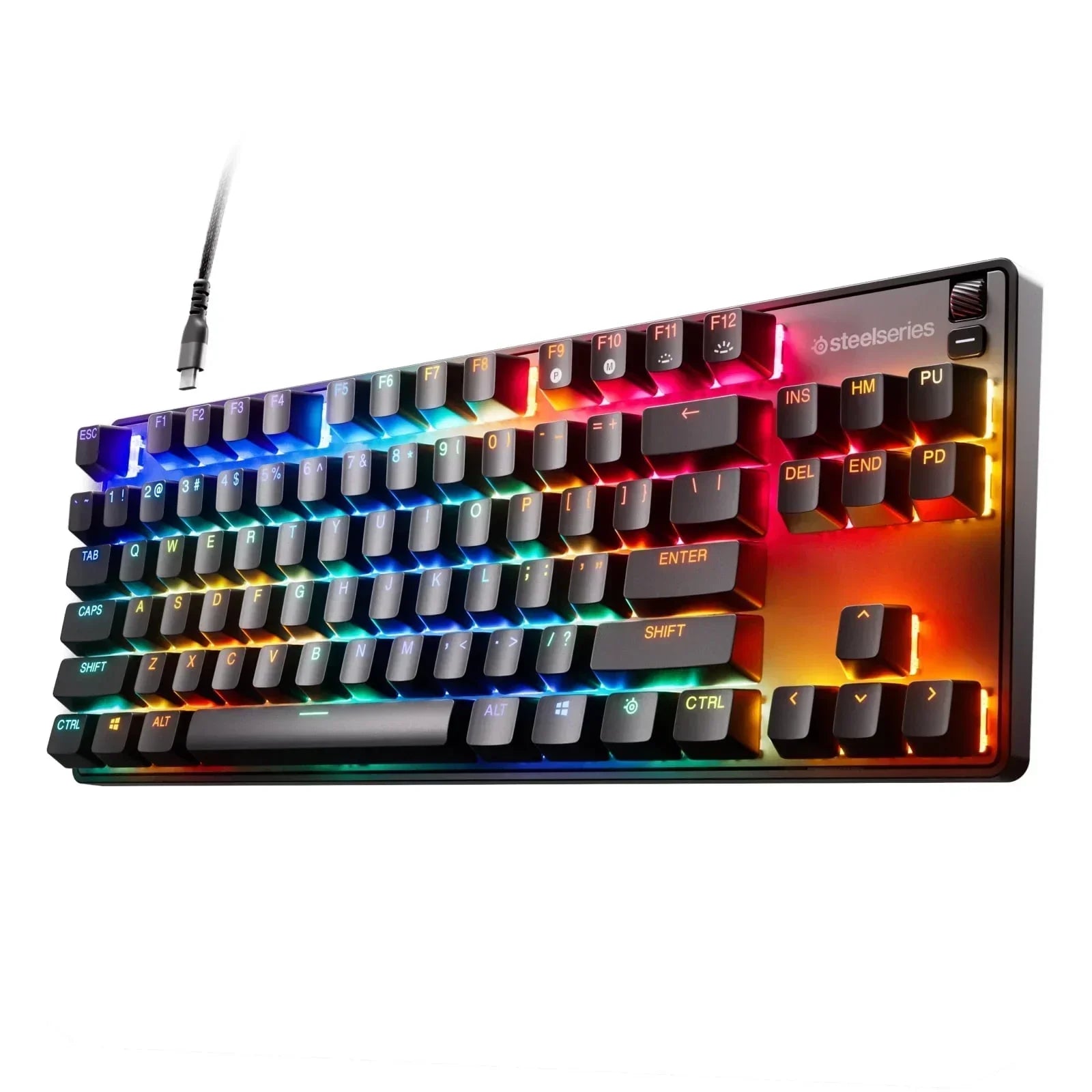SteelSeries RGB mechanical gaming keyboard with customizable backlit keys, modern setup
