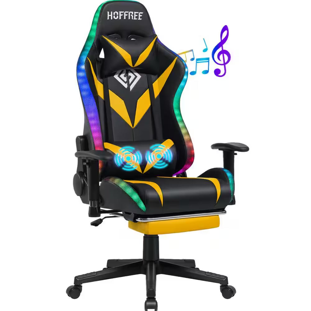 HOFFREE gaming chair with RGB lighting, built-in speakers, and massage lumbar support for immersive play