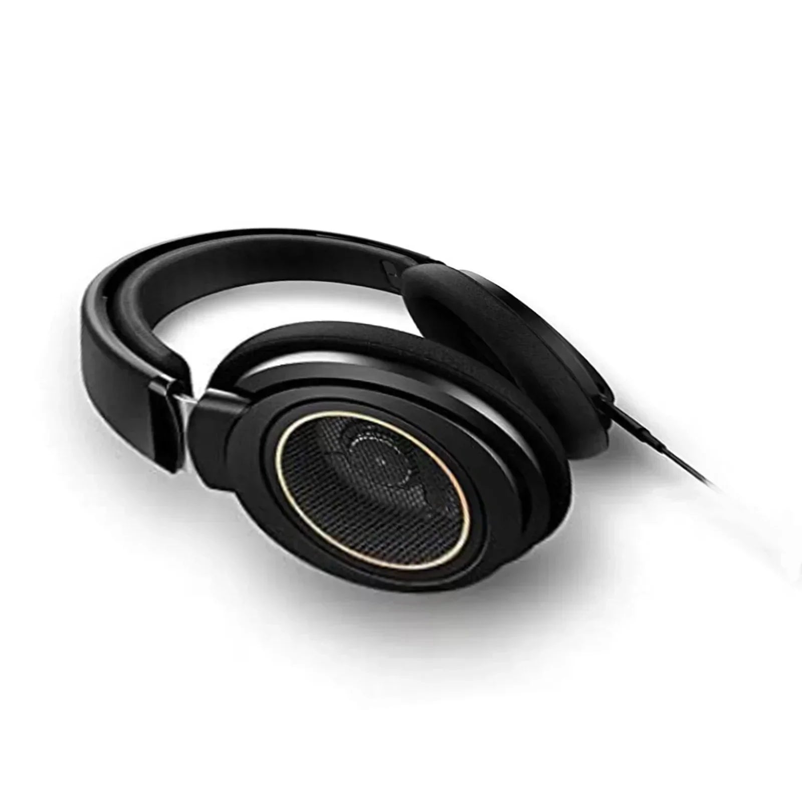 Black wired gaming headset with cushioned ear pads on white background