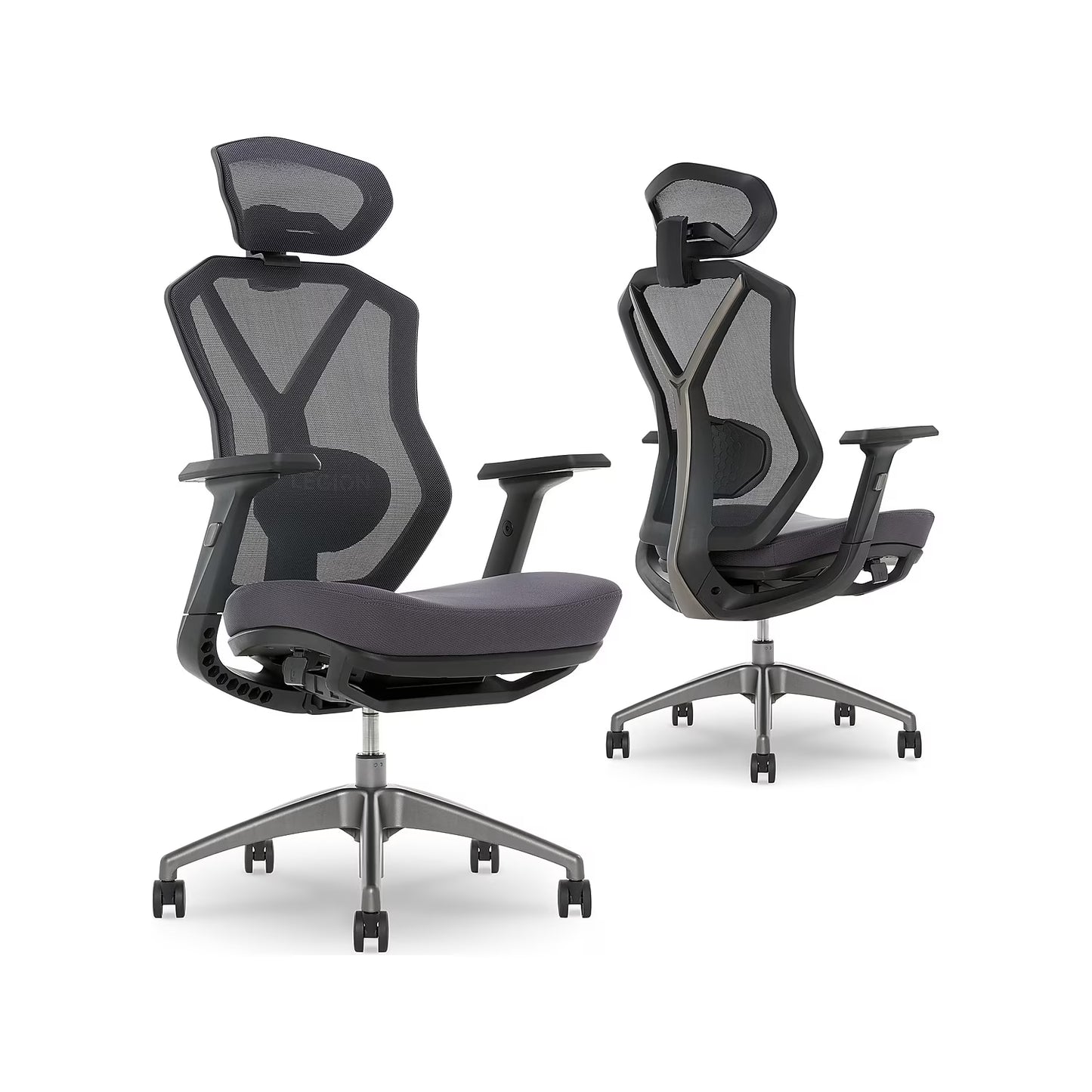 Ergonomic gaming chair with mesh back, headrest, and adjustable arms for comfort during long sessions.