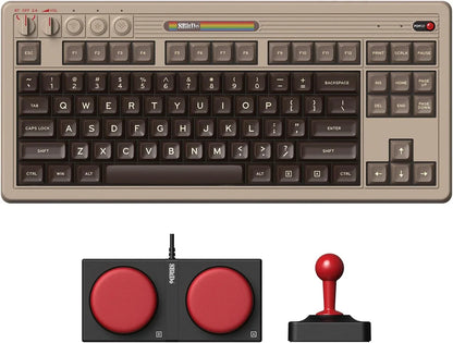Retro 8-bit mechanical keyboard with dual red button controller and joystick for gaming
