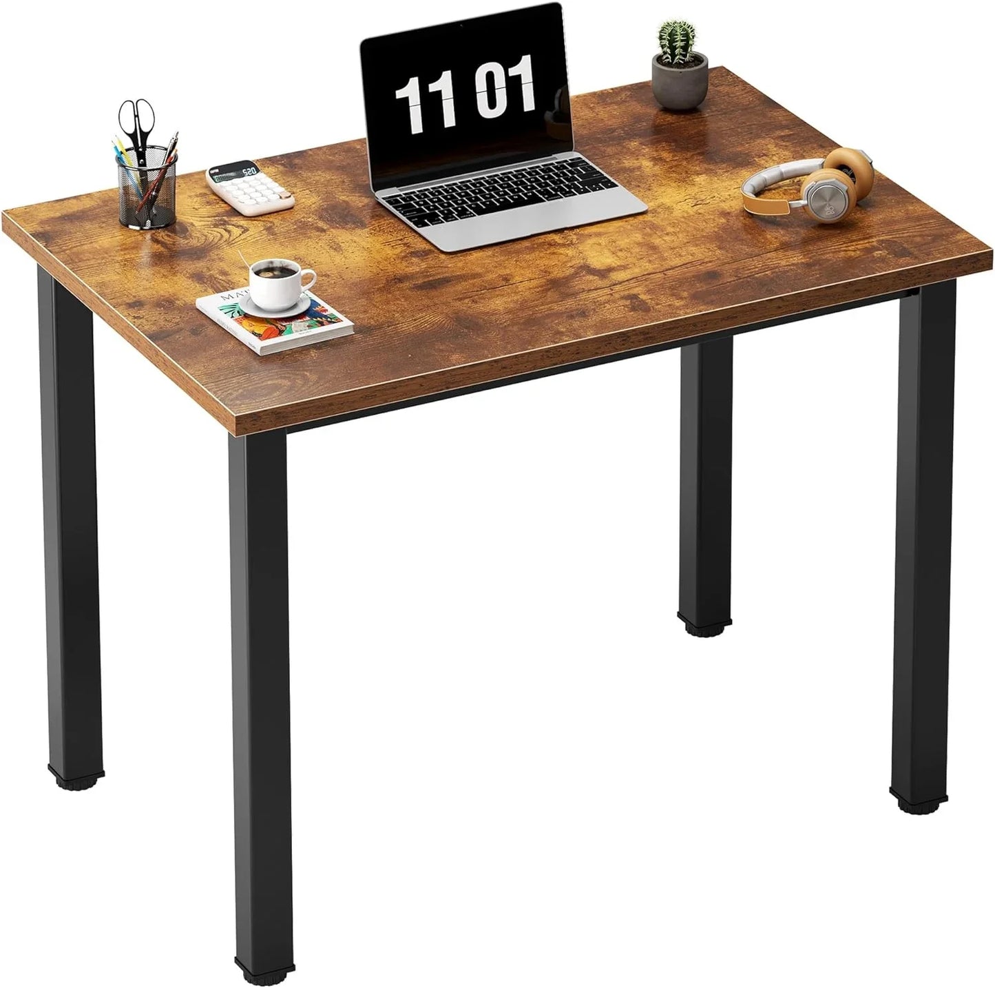 Computer Desk, 47 Inch Home Office Desk, Modern Simple Style Home Office Gaming Desk, Basic Writing Table for Study Student, Black Metal Frame, Black