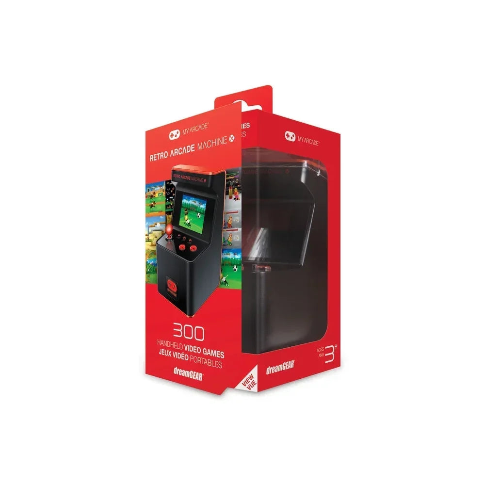 DreamGEAR My Arcade retro arcade machine with 300 handheld games in red packaging