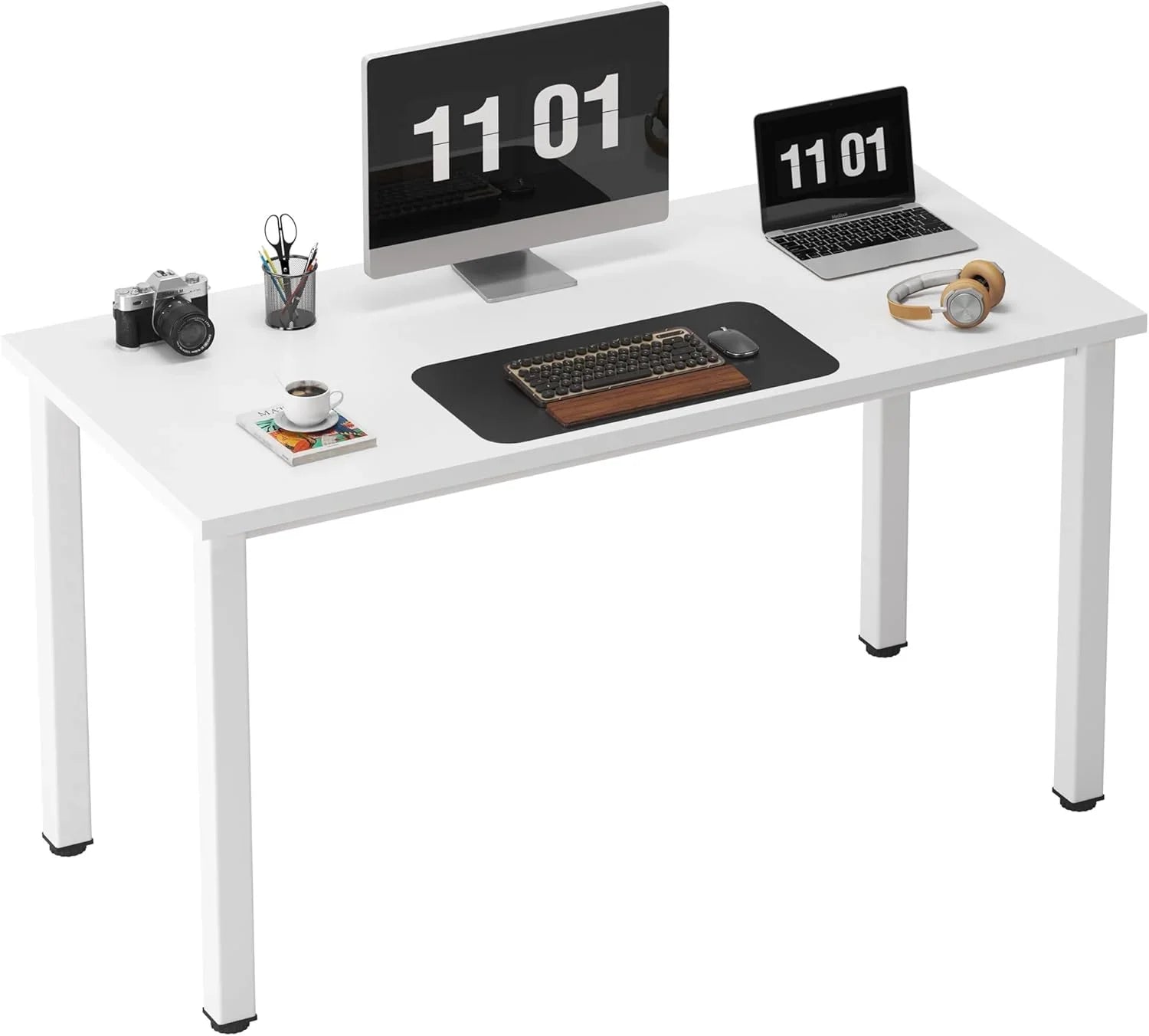 Computer Desk, 47 Inch Home Office Desk, Modern Simple Style Home Office Gaming Desk, Basic Writing Table for Study Student, Black Metal Frame, Black