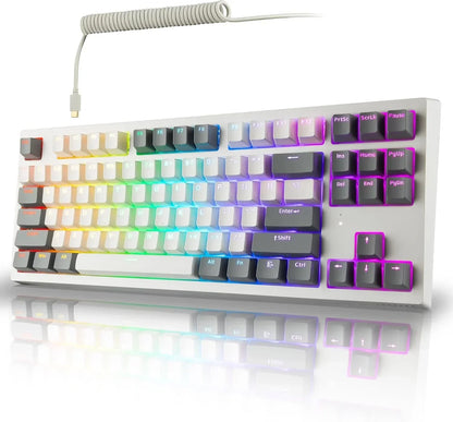 RGB backlit mechanical gaming keyboard with coiled cable on white background, Byte Style