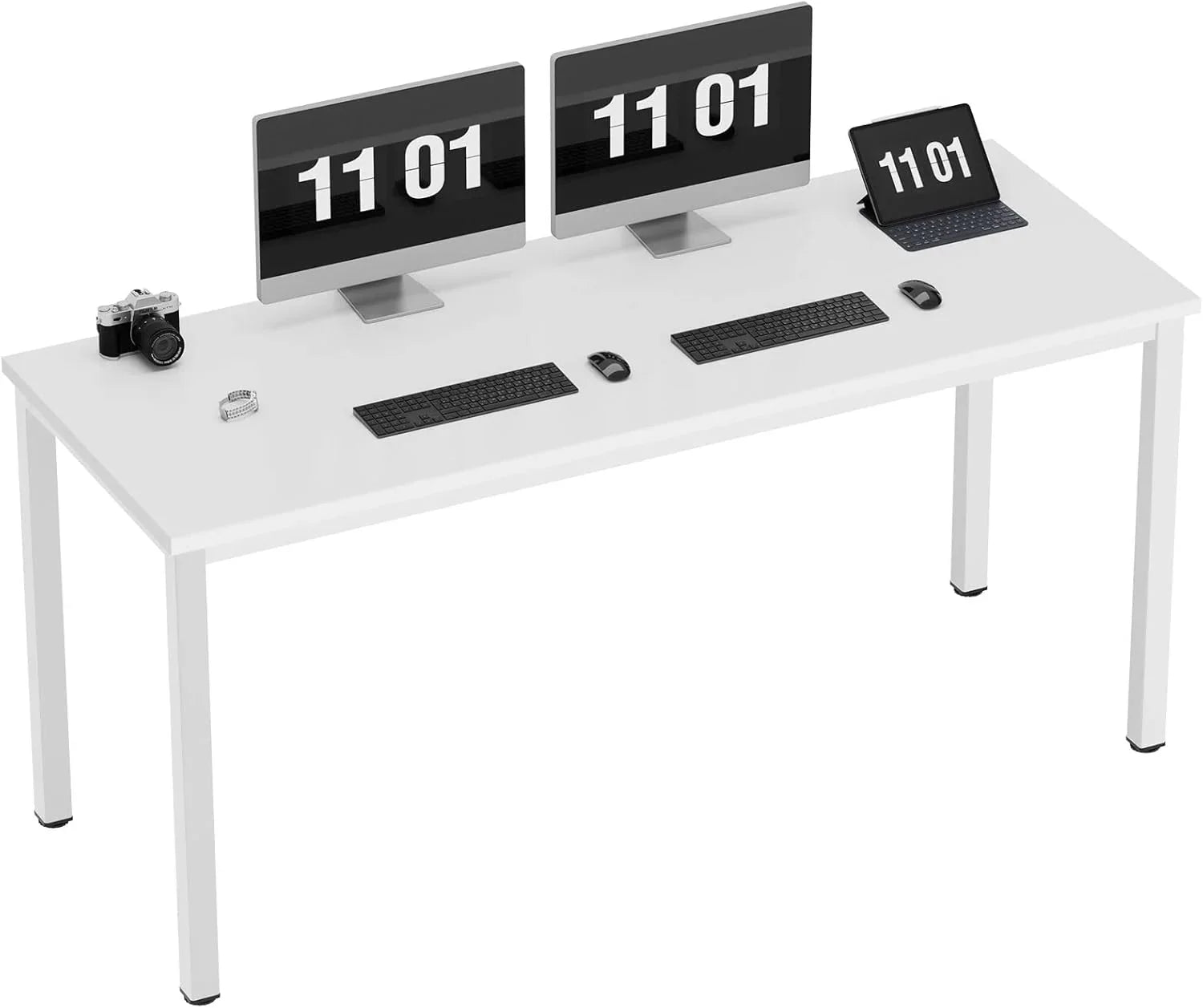 Computer Desk, 47 Inch Home Office Desk, Modern Simple Style Home Office Gaming Desk, Basic Writing Table for Study Student, Black Metal Frame, Black