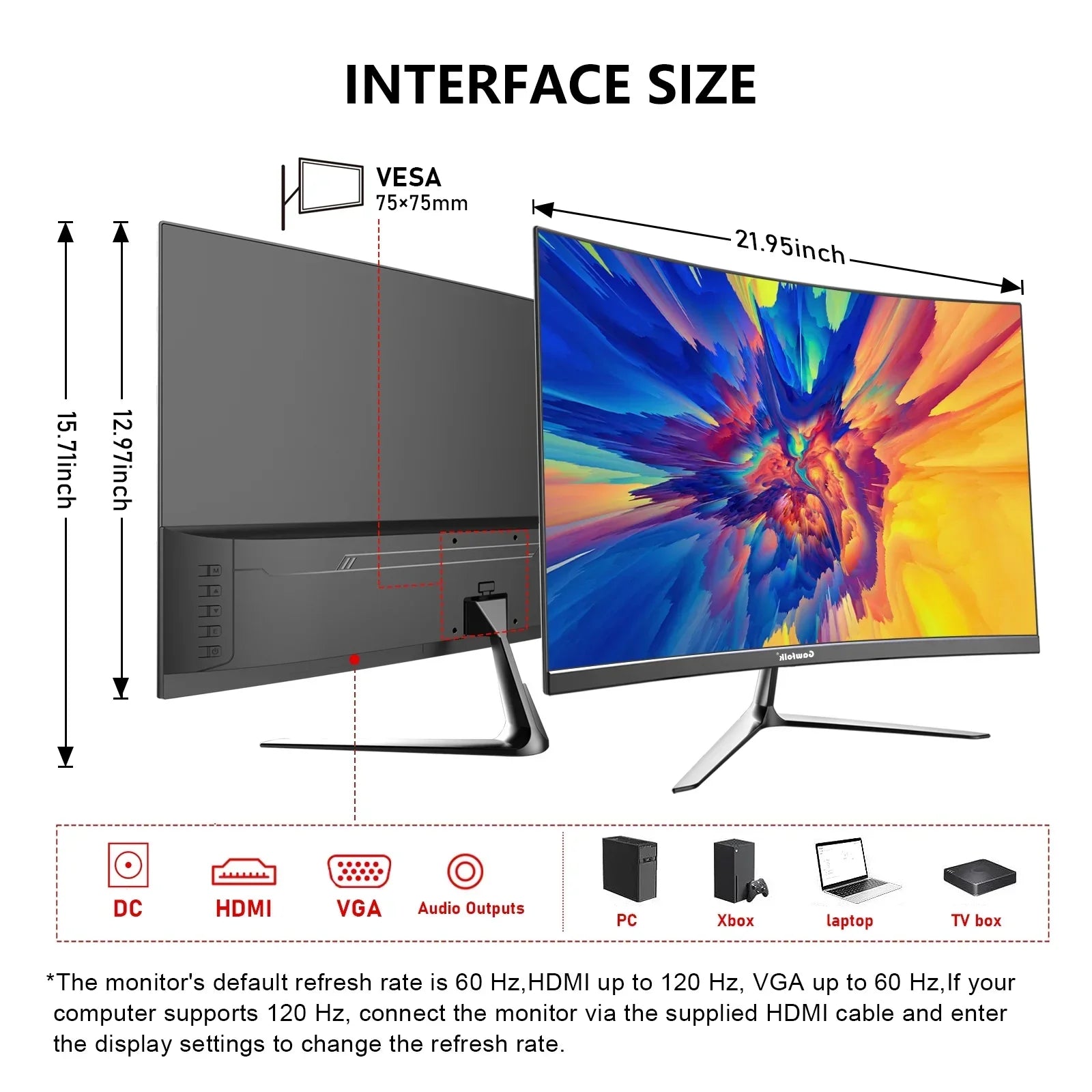 24-Inch Curved Gaming Monitor 120Hz Full HD 1080P Built-In Speakers Tilt Adjustable