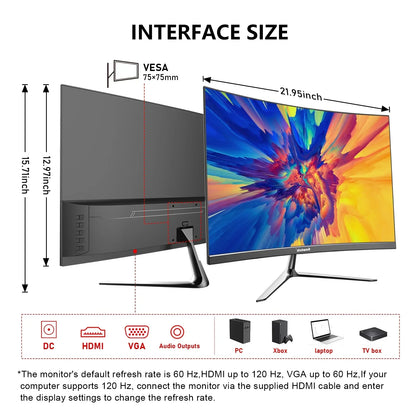 24-Inch Curved Gaming Monitor 120Hz Full HD 1080P Built-In Speakers Tilt Adjustable