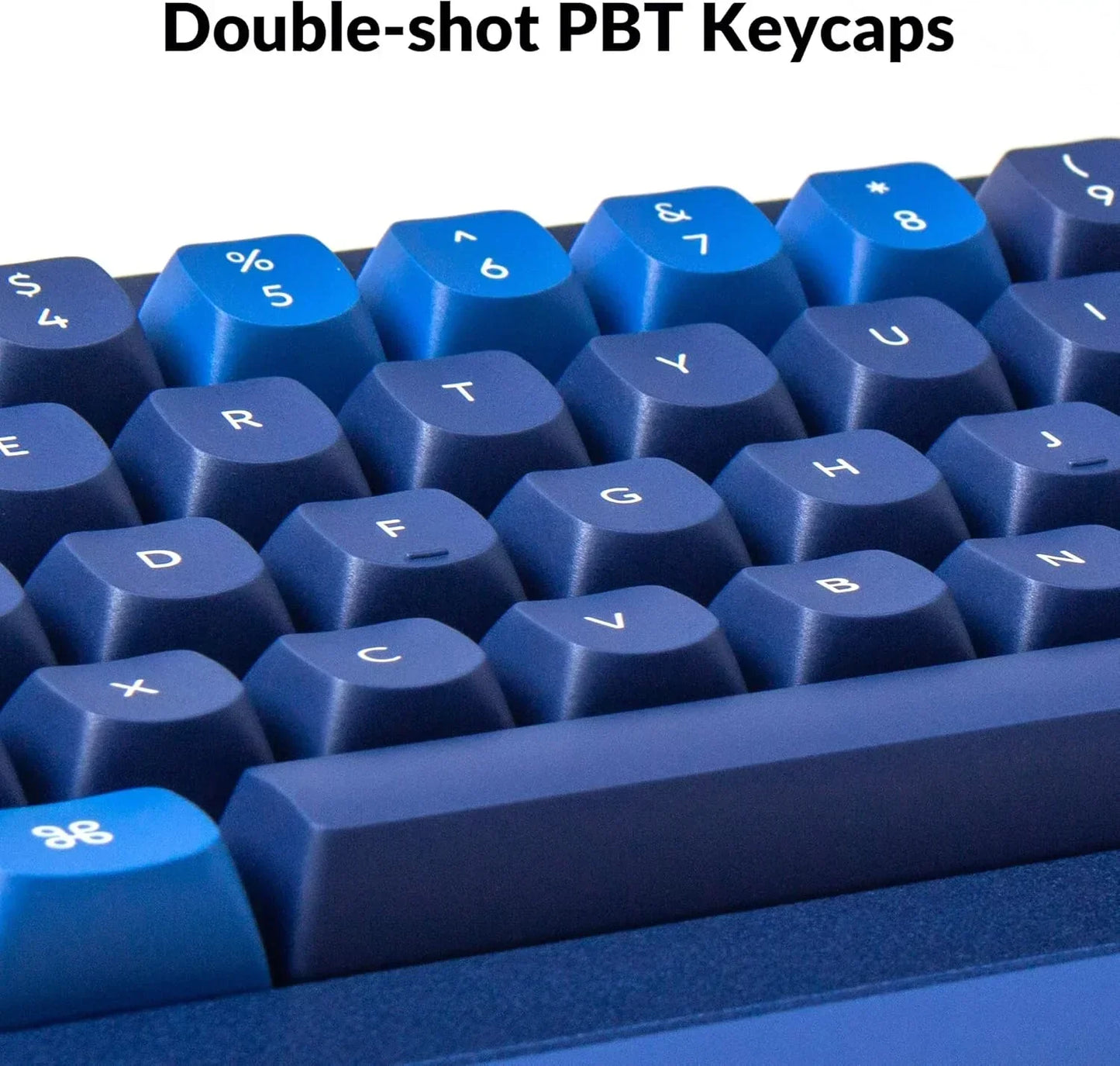 Blue double-shot PBT keycaps on mechanical gaming keyboard from Byte Style
