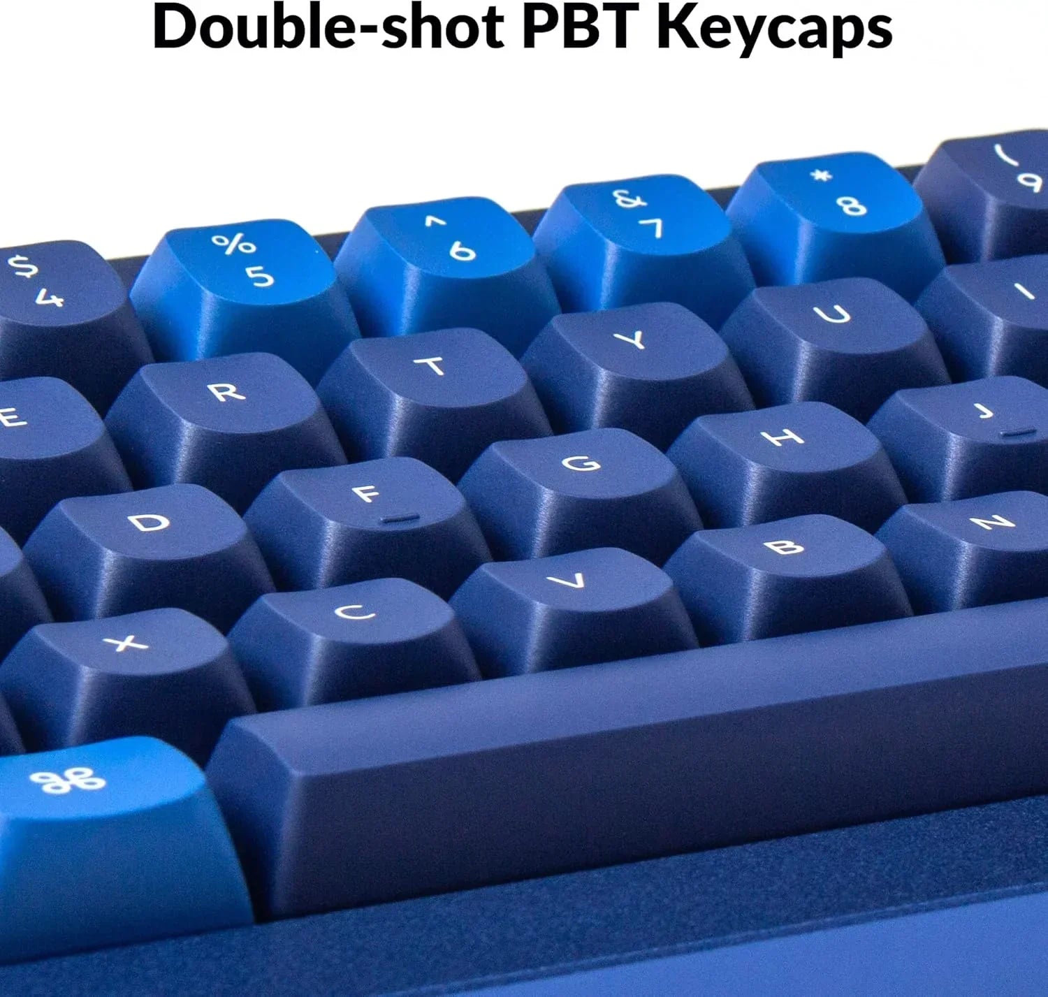 Blue double-shot PBT keycaps on mechanical gaming keyboard from Byte Style