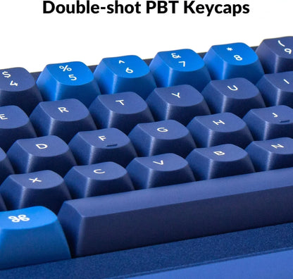Blue double-shot PBT keycaps on mechanical gaming keyboard from Byte Style