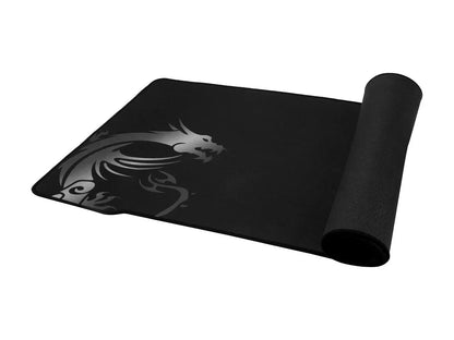 Black gaming mouse pad with silver dragon design, modern desk accessory, Byte Style gear