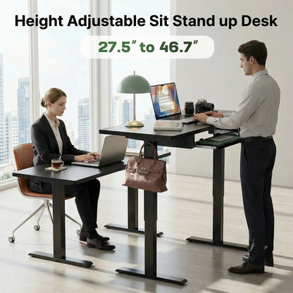 55" X 24" Electric Standing Desk with Keyboard Tray, Height Adjustable Sit Stand up Desk with Headphone Hook & 4 Height Memory Pre-Set for Home Office, Black