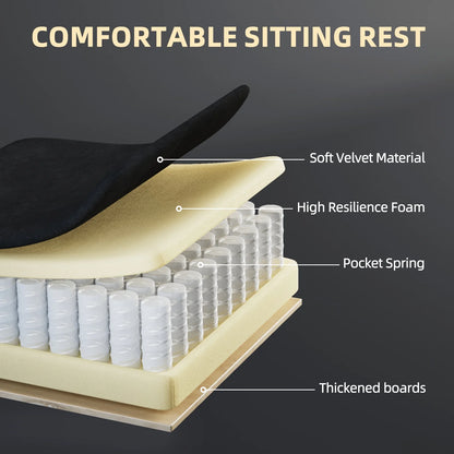 Comfortable gaming chair seat with soft velvet, high resilience foam, pocket springs & thickened boards