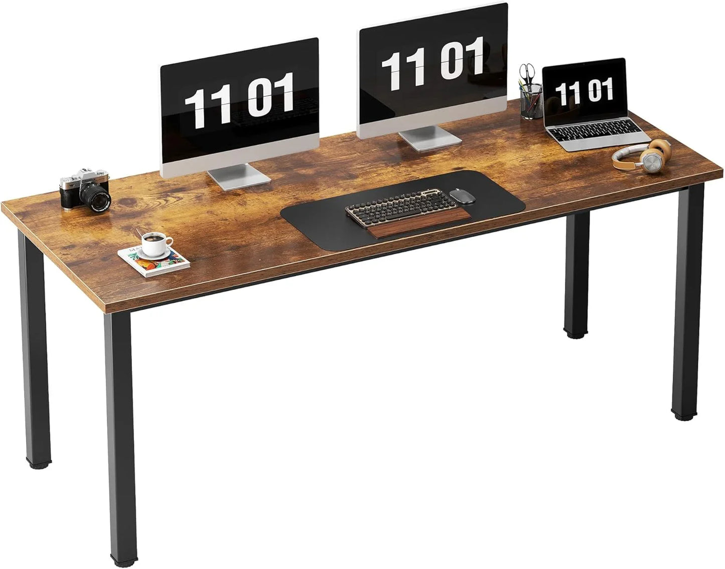 Computer Desk, 47 Inch Home Office Desk, Modern Simple Style Home Office Gaming Desk, Basic Writing Table for Study Student, Black Metal Frame, Black