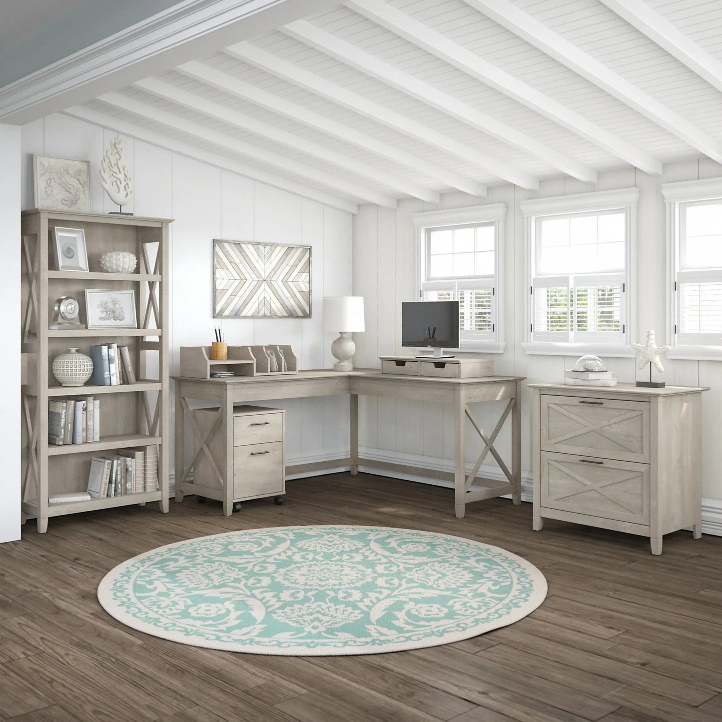 Key West 60" L Shaped Desk, Washed Gray