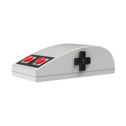 Retro 8-bit style gaming mouse with D-pad and red buttons, inspired by classic game controllers.