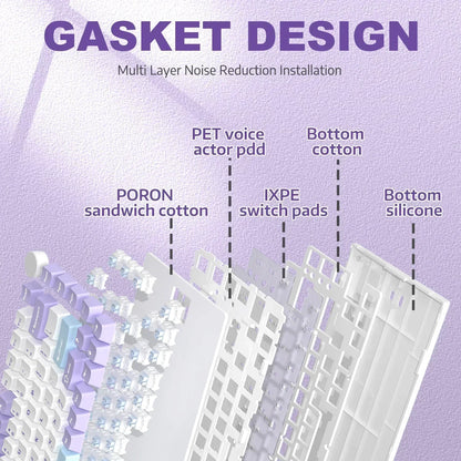 AK820 Mechanical Keyboard with CNC Knob Control,82Keys Gasket Mount Wired Gaming Keyboard,75% ANSI Layout,5 Sound Absorbing Foam,Hot-Swappable,White Backlit,For PC,MAC (White&Purple)