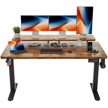 47" Wide Home Office Electric Height Adjustable Standing Desk Lifting Range 28~46" Computer Desk with Monitor Stand,White