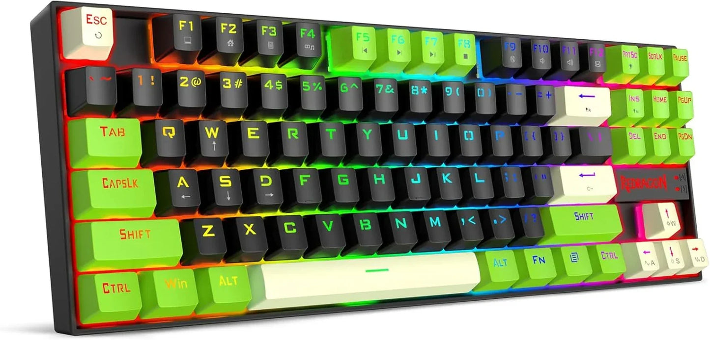 RGB mechanical gaming keyboard with retro 8-bit style keycaps and vibrant neon colors