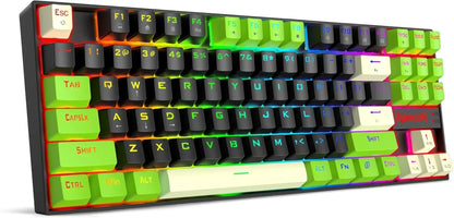 RGB mechanical gaming keyboard with retro 8-bit style keycaps and vibrant neon colors