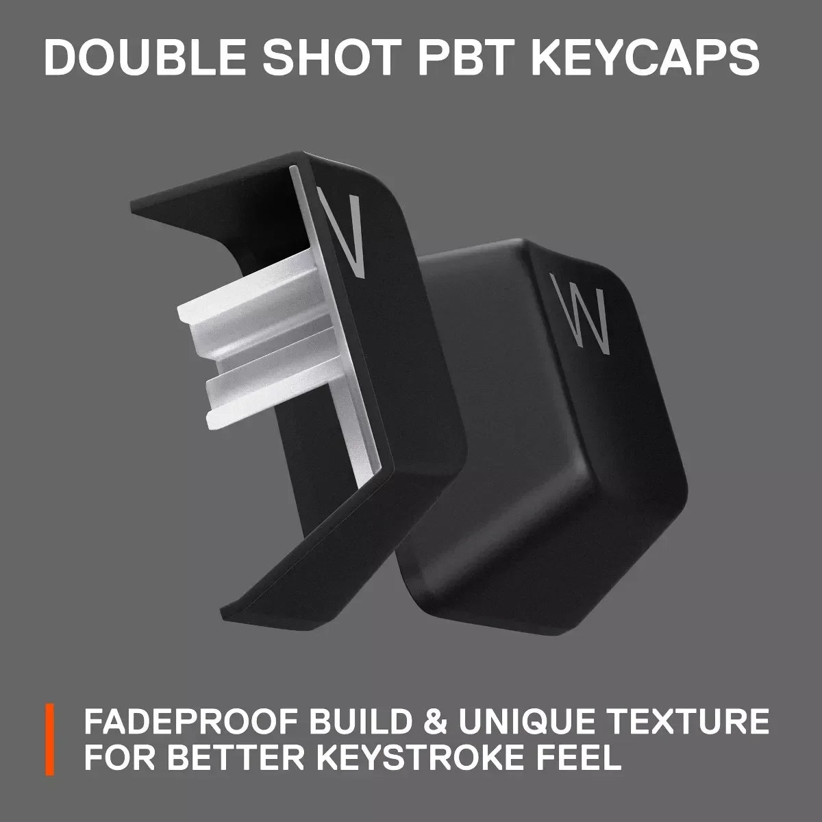 Double shot PBT keycaps with fadeproof build and unique texture for gaming keyboards