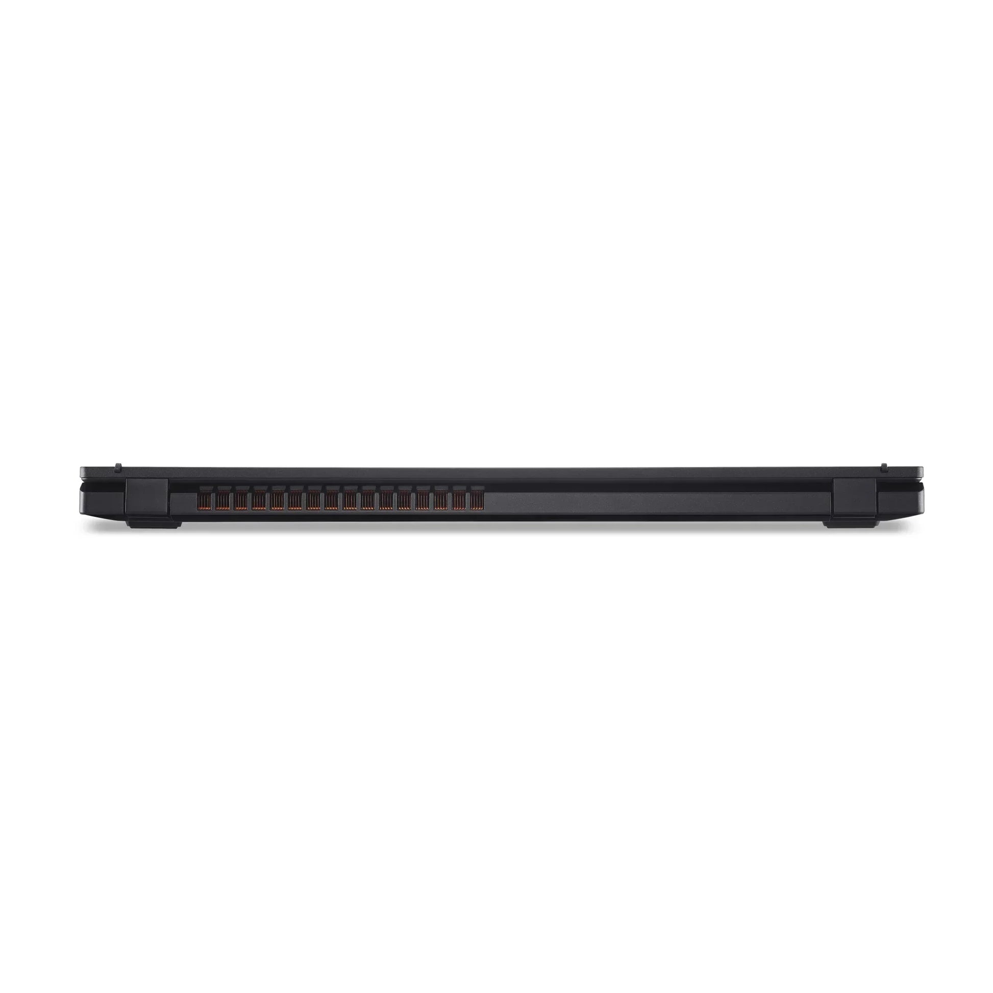 Slim closed gaming laptop rear view showing exhaust vents and modern design