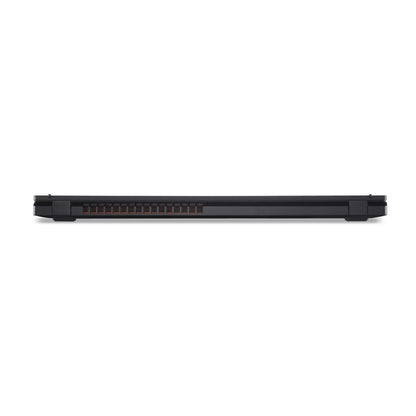 Slim closed gaming laptop rear view showing exhaust vents and modern design