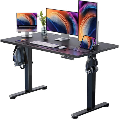 55" X 24" Electric Standing Desk, Adjustable Height Sit Stand up Desk with 4 Memory Pre-Set, Home Office Gaming Desk with Headphone Hook, Vintage Brown