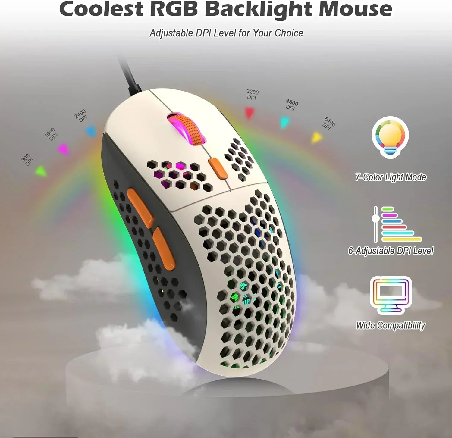 T60PRO 60% Mechanical Keyboard and Mouse Combo+Coiled USB C Cable, Compact RGB LED Backlit Keyboard, Clicky Blue Switch, 6400 DPI Programmable RGB Mouse for PC Mac Gamer(Gray&Orange)