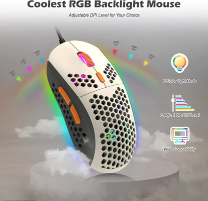 T60PRO 60% Mechanical Keyboard and Mouse Combo+Coiled USB C Cable, Compact RGB LED Backlit Keyboard, Clicky Blue Switch, 6400 DPI Programmable RGB Mouse for PC Mac Gamer(Gray&Orange)