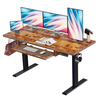 55" X 24" Electric Standing Desk with Keyboard Tray, Height Adjustable Sit Stand up Desk with Headphone Hook & 4 Height Memory Pre-Set for Home Office, Black