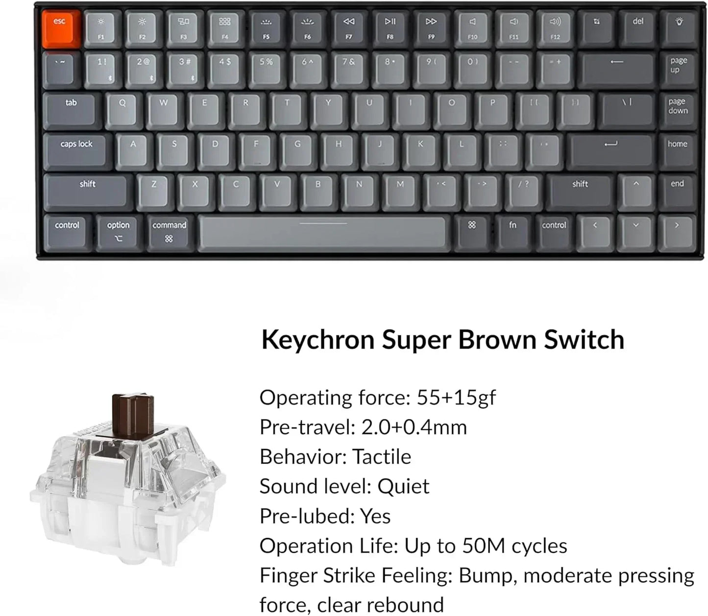 K2 75% Layout RGB Bluetooth Wireless Mechanical Keyboard with  Super Brown Switch/Anti Ghosting/N-Key Rollover, Compact 84 Keys USB Wired Gaming Keyboard for Mac Windows-Version 2