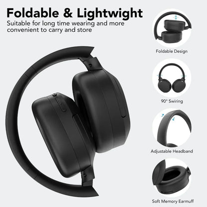 Black foldable lightweight gaming headset with adjustable headband and soft memory earcups