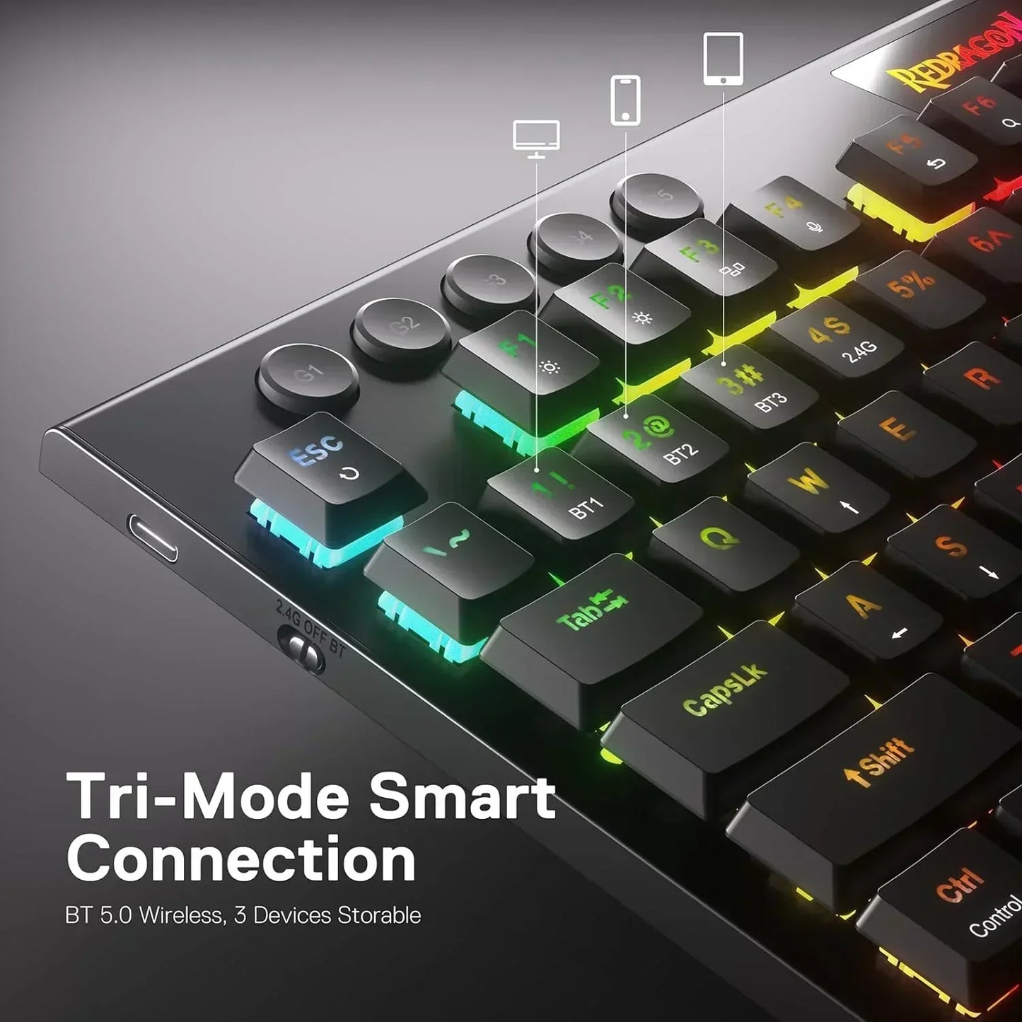 K618 PRO 3-Mode Wireless RGB Mechanical Keyboard, Bt/2.4Ghz/Wired Low Profile Win/Mac Gaming Keyboard W/Ultra-Thin Design, Dedicated Media Control & Linear Red Switch