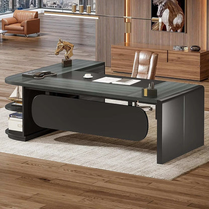 80 Inches Executive Desk, L-Shaped Office Desk with 55 Inches Cabine