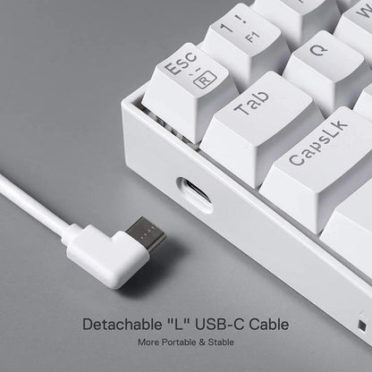 White mechanical keyboard with detachable L-shaped USB-C cable, modern gaming gear from Byte Style