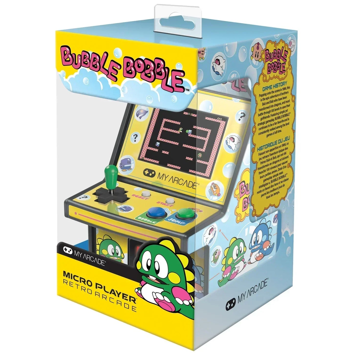Bubble Bobble Micro Player Retro Arcade mini cabinet in colorful box, retro gaming collectible