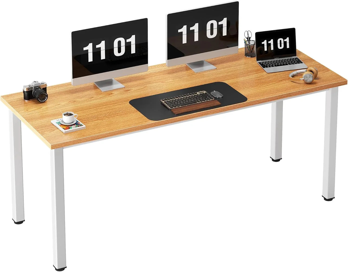Computer Desk, 47 Inch Home Office Desk, Modern Simple Style Home Office Gaming Desk, Basic Writing Table for Study Student, Black Metal Frame, Black