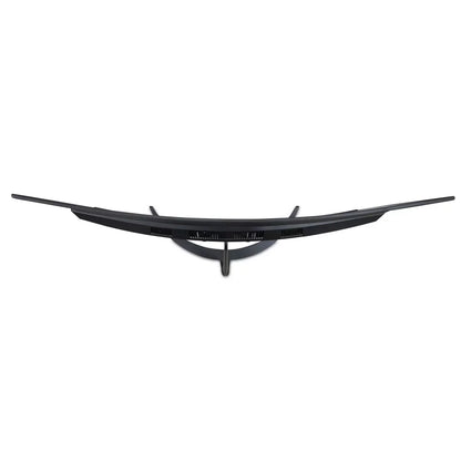 Curved widescreen monitor viewed from top, showcasing sleek black design and cooling vents
