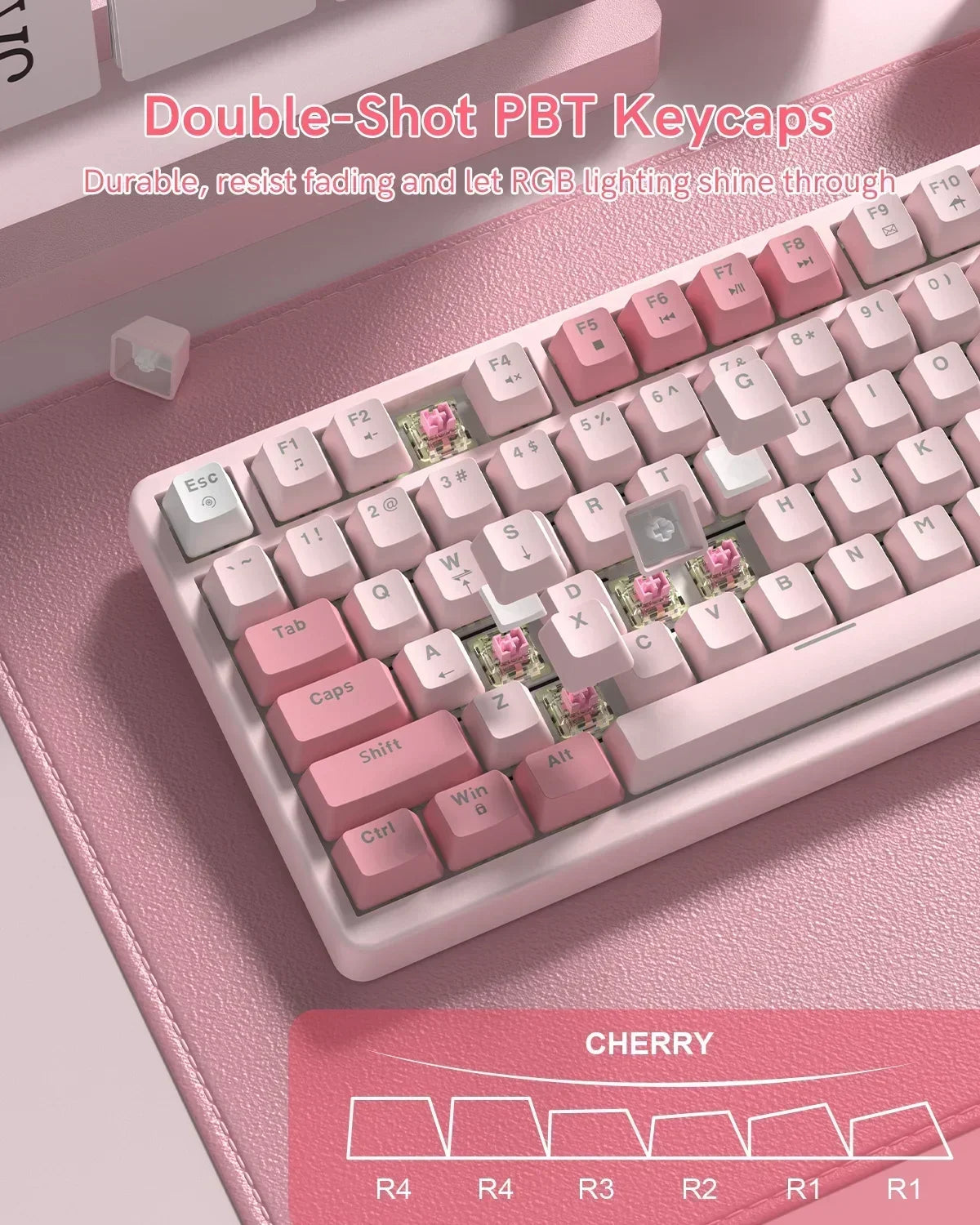 VK75 Wired Mechanical Keyboard with Multi-Function Knob, 75% Gaming Keyboard Gasket Mounted, Hot Swappable, Creamy Sound, Cherry Profile, PBT Keycaps, Pink