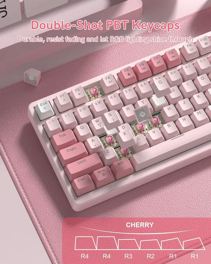 VK75 Wired Mechanical Keyboard with Multi-Function Knob, 75% Gaming Keyboard Gasket Mounted, Hot Swappable, Creamy Sound, Cherry Profile, PBT Keycaps, Pink