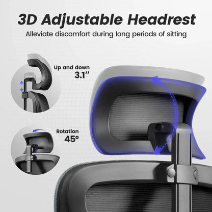3D adjustable headrest for gaming chair with 3.1" up/down and 45° rotation for comfort
