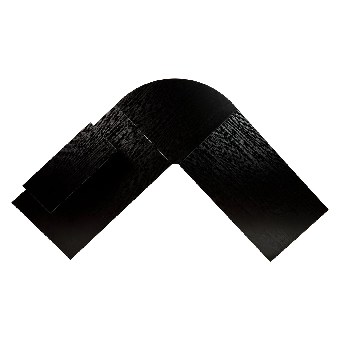 Black textured wooden L-shaped corner trim piece on white background