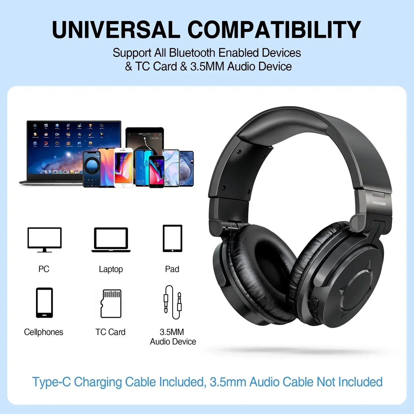 Bluetooth wireless headphones with universal compatibility for PC, laptop, phone, pad and audio devices