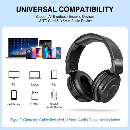 Bluetooth wireless headphones with universal compatibility for PC, laptop, phone, pad and audio devices